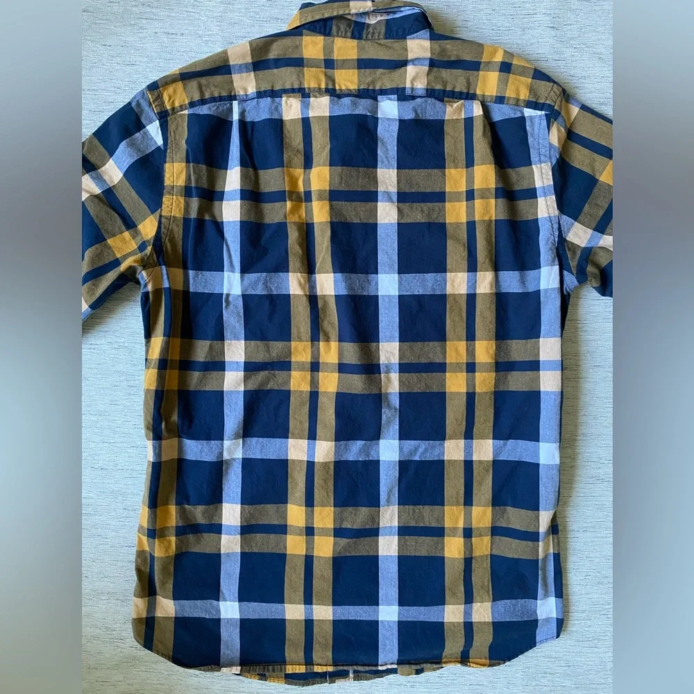 J.Grew Men's Navy and Mustard Plaid Button-Down Shirt size S